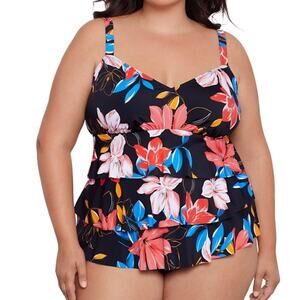 Swim Solutions Tiered Floral One Piece swimsuit black multicolor - 20W